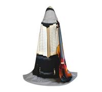 bmnaswt Mantella con cappuccio con stampa di violino e libro, migliora il tuo look festivo, grande cappuccio e papillon, per Halloween/cosplay