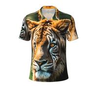 bmnaswt Polo casual da uomo con stampa di animali africani, camicia a maniche corte con colletto per occasioni di lavoro quotidiane, Nero , XL