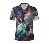 bmnaswt Polo casual da uomo con stampa statua della libertà, a maniche corte, con colletto per occasioni di lavoro quotidiane, Nero , L