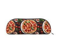 bmnaswt Sacchetto di immagazzinaggio della stampa del cibo della pizza, sacchetto della chiusura lampo del grano incrociato, elegante borsa portatile di cancelleria di trucco di colore argento, taglia