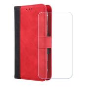 BMPNLSZ Cover Flip per Crosscall Stellar-X5S Chamonix + Vetro Temperato, HD Pellicola proteggi schermo - Pieghevole Portafoglio Custodia in pelle Borsa Slot Copertura (6,5") - rosso-XHDFG