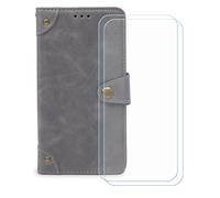 BMPNLSZ Cover Flip per Doogee Blade20 Play + [2 Pezzi] Vetro Temperato, HD Pellicola proteggi schermo - Pieghevole Portafoglio Custodia in pelle Borsa Slot Copertura (6,6") - Grigio-HZLD
