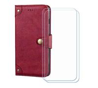 BMPNLSZ Cover Flip per Doogee Blade20 Play + [2 Pezzi] Vetro Temperato, HD Pellicola proteggi schermo - Pieghevole Portafoglio Custodia in pelle Borsa Slot Copertura (6,6") - rosso-HZLD