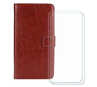 BMPNLSZ Cover Flip per Doogee Note 56 Plus + [2 Pezzi] Vetro Temperato, HD Pellicola proteggi schermo - Pieghevole Portafoglio Custodia in pelle Borsa Slot Copertura (6,56") - Marrone-HZFM