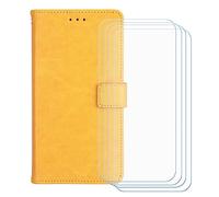BMPNLSZ Cover Flip per Doogee Note 56 Plus + [4 Pezzi] Vetro Temperato, HD Pellicola proteggi schermo - Pieghevole Portafoglio Custodia in pelle Borsa Slot Copertura (6,56") - giallo-HZFM
