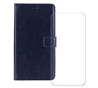 BMPNLSZ Cover Flip per Doogee Note 56 Plus + Vetro Temperato, HD Pellicola proteggi schermo - Pieghevole Portafoglio Custodia in pelle Borsa Slot Copertura (6,56") - Sblu-HZFM