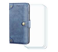 BMPNLSZ Cover Flip per Doogee S300 Plus + [3 Pezzi] Vetro Temperato, HD Pellicola proteggi schermo - Pieghevole Portafoglio Custodia in pelle Borsa Slot Copertura (6,78") - Blu-HZLD
