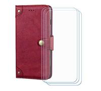 BMPNLSZ Cover Flip per Doogee V Max 2 Pro + [3 Pezzi] Vetro Temperato, HD Pellicola proteggi schermo - Pieghevole Portafoglio Custodia in pelle Borsa Slot Copertura (6,78") - rosso-HZLD