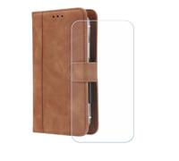 BMPNLSZ Cover Flip per Evolveo StrongPhone Q9 + Vetro Temperato, HD Pellicola proteggi schermo - Pieghevole Portafoglio Custodia in pelle Borsa Slot Copertura (4,5") - Marrone-XHDFG