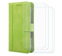 BMPNLSZ Cover Flip per FCNT Arrows Alpha + [4 Pezzi] Vetro Temperato, HD Pellicola proteggi schermo - Pieghevole Portafoglio Custodia in pelle Borsa Slot Copertura (6,4") - Verde-XHDFG