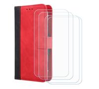 BMPNLSZ Cover Flip per Hammer Energy X + [4 Pezzi] Vetro Temperato, HD Pellicola proteggi schermo - Pieghevole Portafoglio Custodia in pelle Borsa Slot Copertura (5,5") - rosso-XHDFG