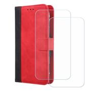 BMPNLSZ Cover Flip per myPhone N23 Lite + [2 Pezzi] Vetro Temperato, HD Pellicola proteggi schermo - Pieghevole Portafoglio Custodia in pelle Borsa Slot Copertura (6,51") - rosso-XHDFG