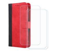 BMPNLSZ Cover Flip per myPhone N23 Lite + [3 Pezzi] Vetro Temperato, HD Pellicola proteggi schermo - Pieghevole Portafoglio Custodia in pelle Borsa Slot Copertura (6,51") - rosso-XHDFG