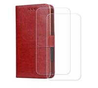 BMPNLSZ Cover Flip per Olympia Neo Mini+ + [2 Pezzi] Vetro Temperato, HD Pellicola proteggi schermo - Pieghevole Portafoglio Custodia in pelle Borsa Slot Copertura (5,0") - Marrone-XHDSXT