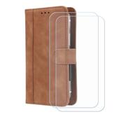 BMPNLSZ Cover Flip per Olympia Neo Mini+ + [2 Pezzi] Vetro Temperato, HD Pellicola proteggi schermo - Pieghevole Portafoglio Custodia in pelle Borsa Slot Copertura (5,0") - Marrone-XHDFG