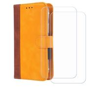 BMPNLSZ Cover Flip per Olympia Neo Mini+ + [2 Pezzi] Vetro Temperato, HD Pellicola proteggi schermo - Pieghevole Portafoglio Custodia in pelle Borsa Slot Copertura (5,0") - Giallo-XHDFG