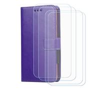 BMPNLSZ Cover Flip per Olympia Neo Mini+ + [4 Pezzi] Vetro Temperato, HD Pellicola proteggi schermo - Pieghevole Portafoglio Custodia in pelle Borsa Slot Copertura (5,0") - Viola-XHDSXT
