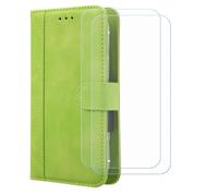 BMPNLSZ Cover Flip per SPC Discovery SE + [2 Pezzi] Vetro Temperato, HD Pellicola proteggi schermo - Pieghevole Portafoglio Custodia in pelle Borsa Slot Copertura (6,5") - Verde-XHDFG