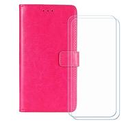 BMPNLSZ Cover Flip per TCL K70 SE + [2 Pezzi] Vetro Temperato, HD Pellicola proteggi schermo - Pieghevole Portafoglio Custodia in pelle Borsa Slot Copertura (6,56") - rosa-HZFM