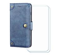 BMPNLSZ Cover Flip per TCL K70 SE + [2 Pezzi] Vetro Temperato, HD Pellicola proteggi schermo - Pieghevole Portafoglio Custodia in pelle Borsa Slot Copertura (6,56") - Blu-HZLD