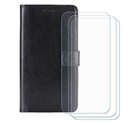 BMPNLSZ Cover Flip per TCL K70 SE + [3 Pezzi] Vetro Temperato, HD Pellicola proteggi schermo - Pieghevole Portafoglio Custodia in pelle Borsa Slot Copertura (6,56") - Nero-HZFM