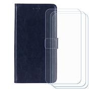 BMPNLSZ Cover Flip per TCL K70 SE + [3 Pezzi] Vetro Temperato, HD Pellicola proteggi schermo - Pieghevole Portafoglio Custodia in pelle Borsa Slot Copertura (6,56") - Sblu-HZFM