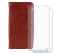 BMPNLSZ Cover Flip per TCL K70 SE + [4 Pezzi] Vetro Temperato, HD Pellicola proteggi schermo - Pieghevole Portafoglio Custodia in pelle Borsa Slot Copertura (6,56") - Marrone-HZFM