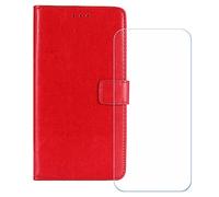 BMPNLSZ Cover Flip per TCL K70 SE + Vetro Temperato, HD Pellicola proteggi schermo - Pieghevole Portafoglio Custodia in pelle Borsa Slot Copertura (6,56") - rosso-HZFM