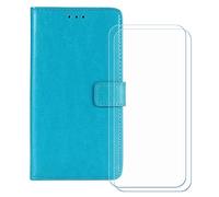 BMPNLSZ Cover Flip per Ulefone Armor 34+ + [2 Pezzi] Vetro Temperato, HD Pellicola proteggi schermo - Pieghevole Portafoglio Custodia in pelle Borsa Slot Copertura (6,95") - Tblu-HZFM