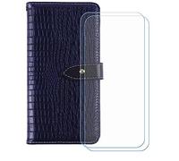 BMPNLSZ Cover Flip per Ulefone Armor 34+ + [2 Pezzi] Vetro Temperato, HD Pellicola proteggi schermo - Pieghevole Portafoglio Custodia in pelle Borsa Slot Copertura (6,95") - Sblu-HZEY