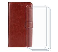 BMPNLSZ Cover Flip per Ulefone Armor 34+ + [3 Pezzi] Vetro Temperato, HD Pellicola proteggi schermo - Pieghevole Portafoglio Custodia in pelle Borsa Slot Copertura (6,95") - Marrone-HZFM