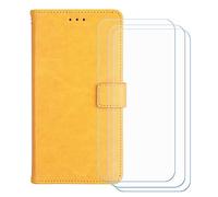 BMPNLSZ Cover Flip per Ulefone Armor 34+ + [3 Pezzi] Vetro Temperato, HD Pellicola proteggi schermo - Pieghevole Portafoglio Custodia in pelle Borsa Slot Copertura (6,95") - giallo-HZFM