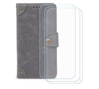 BMPNLSZ Cover Flip per Ulefone Armor 34+ + [3 Pezzi] Vetro Temperato, HD Pellicola proteggi schermo - Pieghevole Portafoglio Custodia in pelle Borsa Slot Copertura (6,95") - Grigio-HZLD