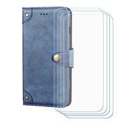 BMPNLSZ Cover Flip per Ulefone Armor 34+ + [4 Pezzi] Vetro Temperato, HD Pellicola proteggi schermo - Pieghevole Portafoglio Custodia in pelle Borsa Slot Copertura (6,95") - Blu-HZLD
