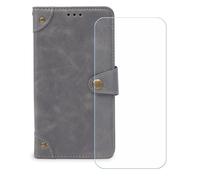BMPNLSZ Cover Flip per Ulefone Armor 34+ + Vetro Temperato, HD Pellicola proteggi schermo - Pieghevole Portafoglio Custodia in pelle Borsa Slot Copertura (6,95") - Grigio-HZLD