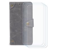 BMPNLSZ Cover per Gigaset GS6 Pro + 4 Vetro Temperato - Grigio-HZLD | HD Pellicola proteggi schermo - Pieghevole Portafoglio Custodia in pelle Borsa Slot Copertura (6,67")