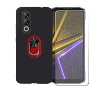 BMPNLSZ Custodia + 2 Vetro per Doogee Blade 20X + Anello Rosso | Nero Custodia di Protezione per Doogee Blade 20X + Pellicola Protettiva in Vetro Temperato + Anello Girevole Rosso