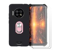 BMPNLSZ Custodia + 2 Vetro per Energizer Hard Case P28K + Anello Rosa | Nero Custodia per Energizer Hard Case P28K + [2 Pezzi] Pellicola Protettiva in Vetro Temperato + Anello Girevole Rosa