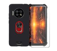 BMPNLSZ Custodia + 2 Vetro per Energizer Hard Case P28K + Anello Rosso | Nero Custodia di Protezione per Energizer Hard Case P28K + Pellicola Protettiva in Vetro Temperato + Anello Girevole Rosso