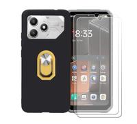 BMPNLSZ Custodia + 2 Vetro per FairPhone 6+ + Anello Giallo | Nero Custodia per FairPhone 6+ + [2 Pezzi] Pellicola Protettiva in Vetro Temperato + Anello Girevole Giallo