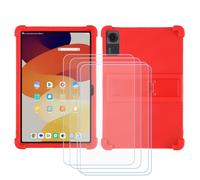 BMPNLSZ Custodia per Lenovo ThinkTab X11 Gen 1+4 Pellicola Protettiva-Rosso | Silicone Case Con Supporto Regolabile Cover TPU Caso Morbido Copertura + HD Pellicola per schermo in Vetro Temperato (10,95")