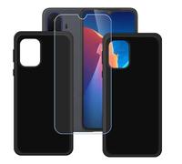 BMPNLSZ Custodia per TCL K70 SE (6,56") + Protezione per Schermo, [2 Pezzi] Nero Morbido TPU Silicone Case Gel Cover + Pellicola Protettiva in Vetro Temperato