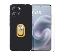 BMPNLSZ Nero Custodia per Coolpad Cool 30i + Pellicola Protettiva in Vetro Temperato + Anello Girevole Rimovibile 360 Gradi Della Staffa Giallo.