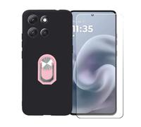 BMPNLSZ Nero Custodia per Coolpad Cool 30i + Pellicola Protettiva in Vetro Temperato + Anello Girevole Rimovibile 360 Gradi Della Staffa Rosa.