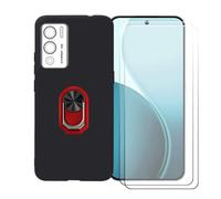 BMPNLSZ Nero Custodia per Doogee N60 Pro + [2 Pezzi] Pellicola Protettiva in Vetro Temperato + Anello Girevole Rimovibile 360 Gradi Della Staffa Rosso.