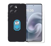 BMPNLSZ Nero Custodia per Doogee S Cyber Pro + Pellicola Protettiva in Vetro Temperato + Anello Girevole Rimovibile 360 Gradi Della Staffa Blu.