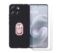 BMPNLSZ Nero Custodia per Doogee S119 + [2 Pezzi] Pellicola Protettiva in Vetro Temperato + Anello Girevole Rimovibile 360 Gradi Della Staffa Rosa.