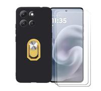 BMPNLSZ Nero Custodia per Doogee S119 + [2 Pezzi] Pellicola Protettiva in Vetro Temperato + Anello Girevole Rimovibile 360 Gradi Della Staffa Giallo.