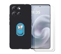 BMPNLSZ Nero Custodia per Doogee S119 + [2 Pezzi] Pellicola Protettiva in Vetro Temperato + Anello Girevole Rimovibile 360 Gradi Della Staffa Blu.