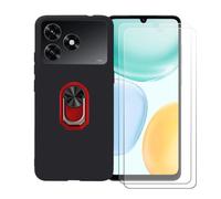 BMPNLSZ Nero Custodia per Honor Play 70C + [2 Pezzi] Pellicola Protettiva in Vetro Temperato + Anello Girevole Rimovibile 360 Gradi Della Staffa Rosso.